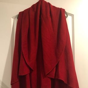 Red Draped Open Front Sweater Vest